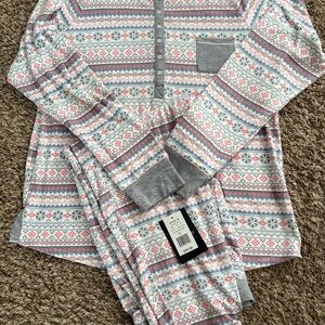 Cuddl Duds Kids Pajama Set - Gray and Pink Fair Isle